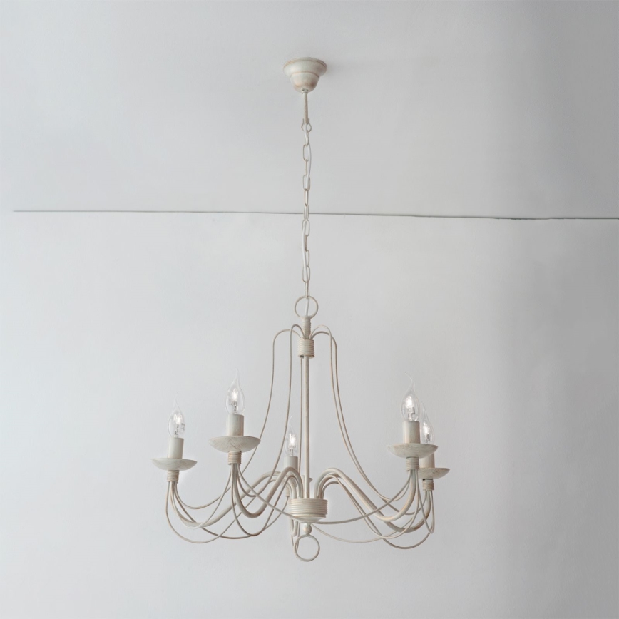 Suspension chaîne VELA 5xE14/40W/230V d. 60 cm blanc/doré/patine