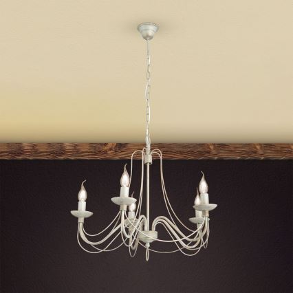Suspension chaîne VELA 5xE14/40W/230V d. 60 cm blanc/doré/patine