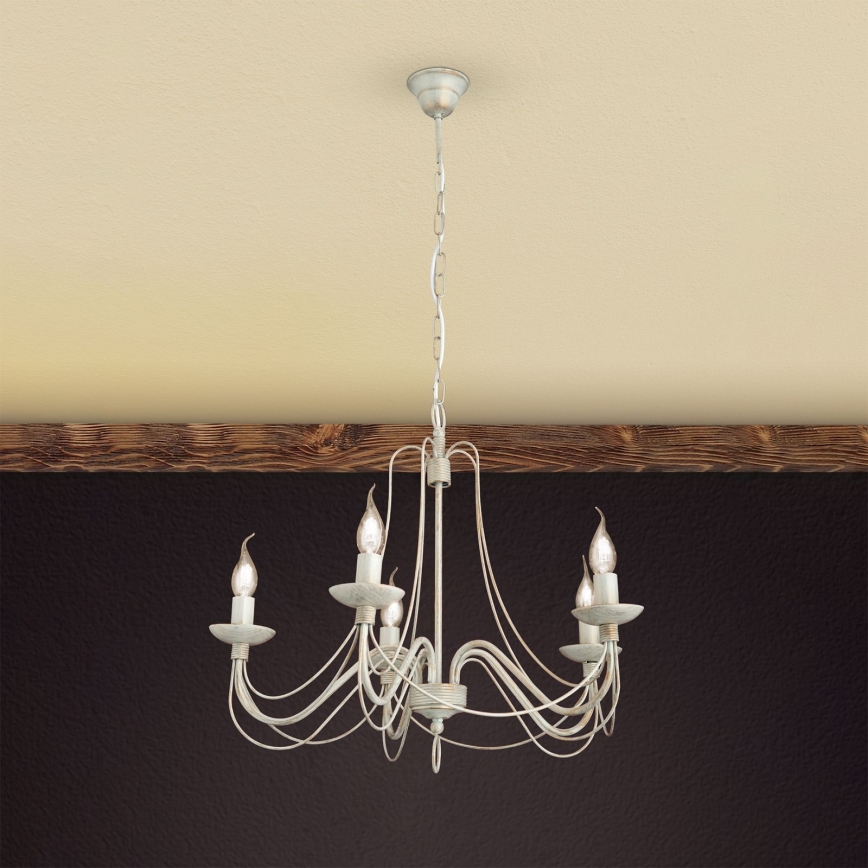 Suspension chaîne VELA 5xE14/40W/230V d. 60 cm blanc/doré/patine