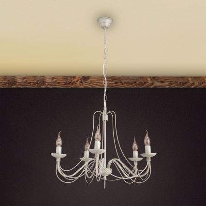 Suspension chaîne VELA 5xE14/40W/230V d. 60 cm blanc/doré/patine