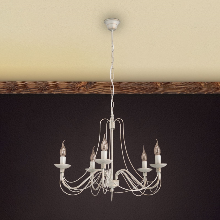 Suspension chaîne VELA 5xE14/40W/230V d. 60 cm blanc/doré/patine