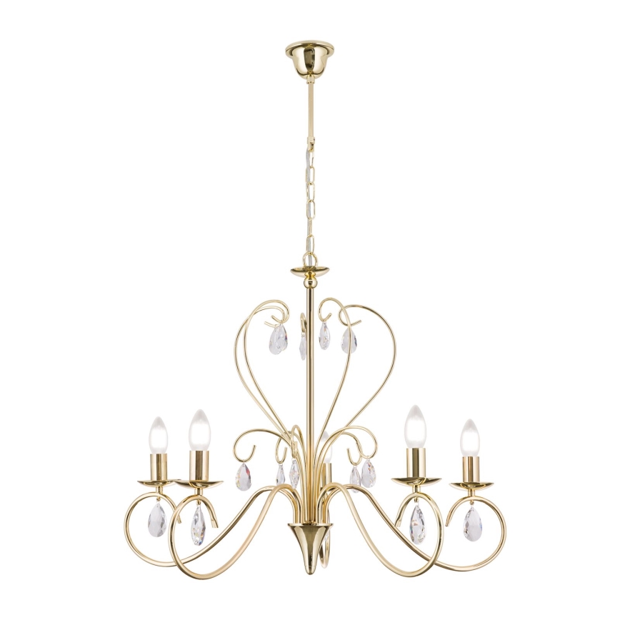 Suspension chaîne en cristal ALESSIA 5xE14/40W/230V doré