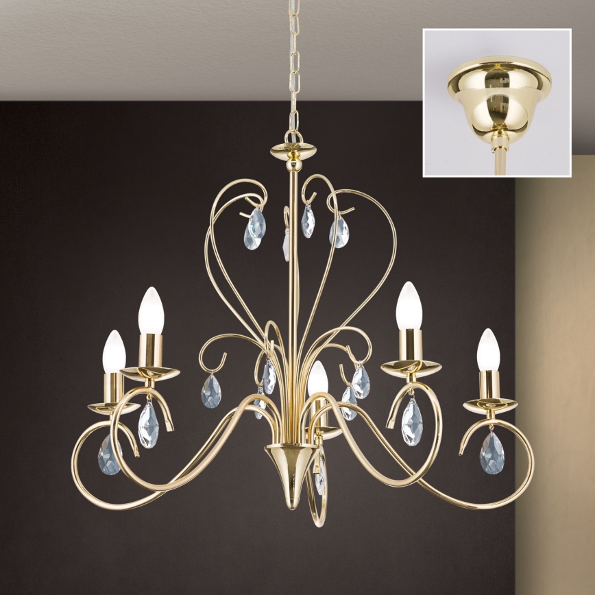 Suspension chaîne en cristal ALESSIA 5xE14/40W/230V doré