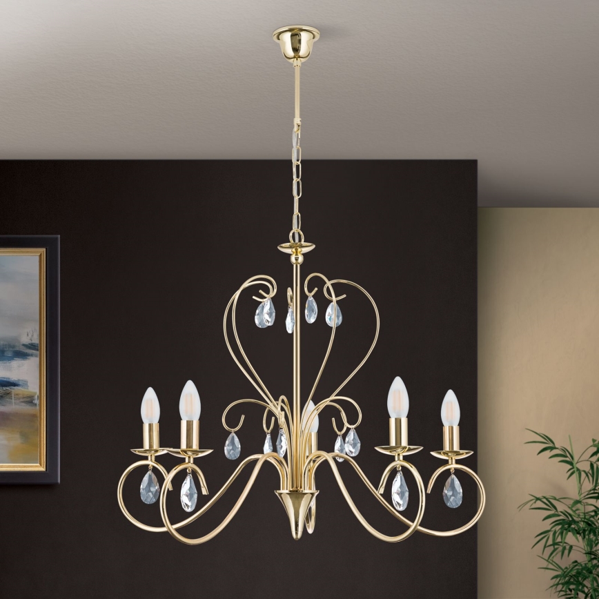 Suspension chaîne en cristal ALESSIA 5xE14/40W/230V doré