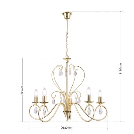 Suspension chaîne en cristal ALESSIA 5xE14/40W/230V doré