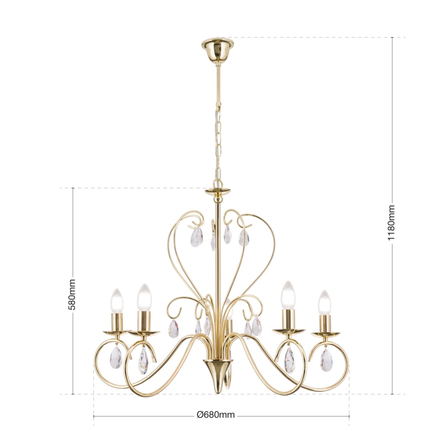 Suspension chaîne en cristal ALESSIA 5xE14/40W/230V doré