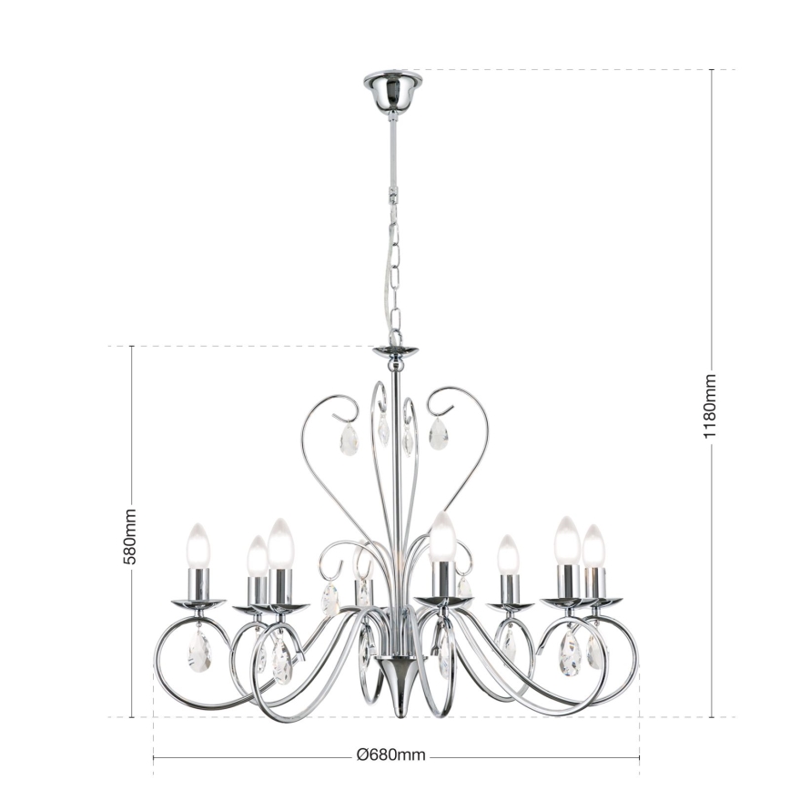 Suspension chaîne en cristal ALESSIA 8xE14/40W/230V chrome brillant