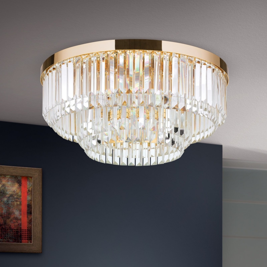 Plafonnier à intensité variable en cristal PRISM LED/80W/230V d. 55 cm 24K doré
