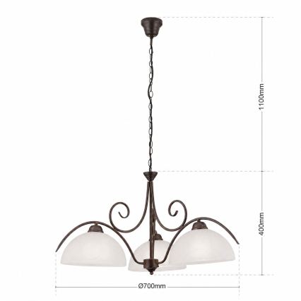 Lustre sur chaîne RULA 3xE27/40W/230V Ø 70 cm blanc/bronze