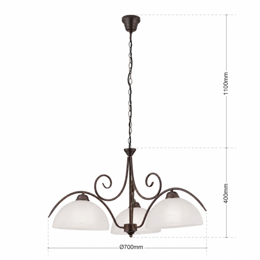 Lustre sur chaîne RULA 3xE27/40W/230V Ø 70 cm blanc/bronze