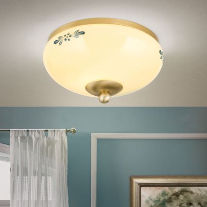 Orion - Plafonnier LANDHAUS 1xE27/60W/230V Ø 21 cm laiton/beige/bleu