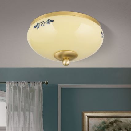 Orion - Plafonnier LANDHAUS 1xE27/60W/230V Ø 21 cm laiton/beige/bleu