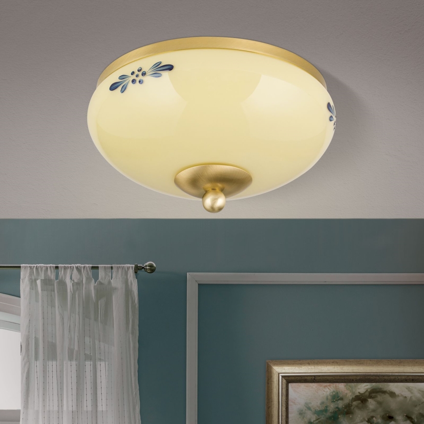 Orion - Plafonnier LANDHAUS 1xE27/60W/230V Ø 21 cm laiton/beige/bleu