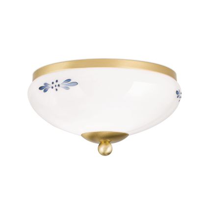 Plafonnier LANDHAUS 1xE27/60W/230V Ø 21 cm, laiton/blanc/bleu