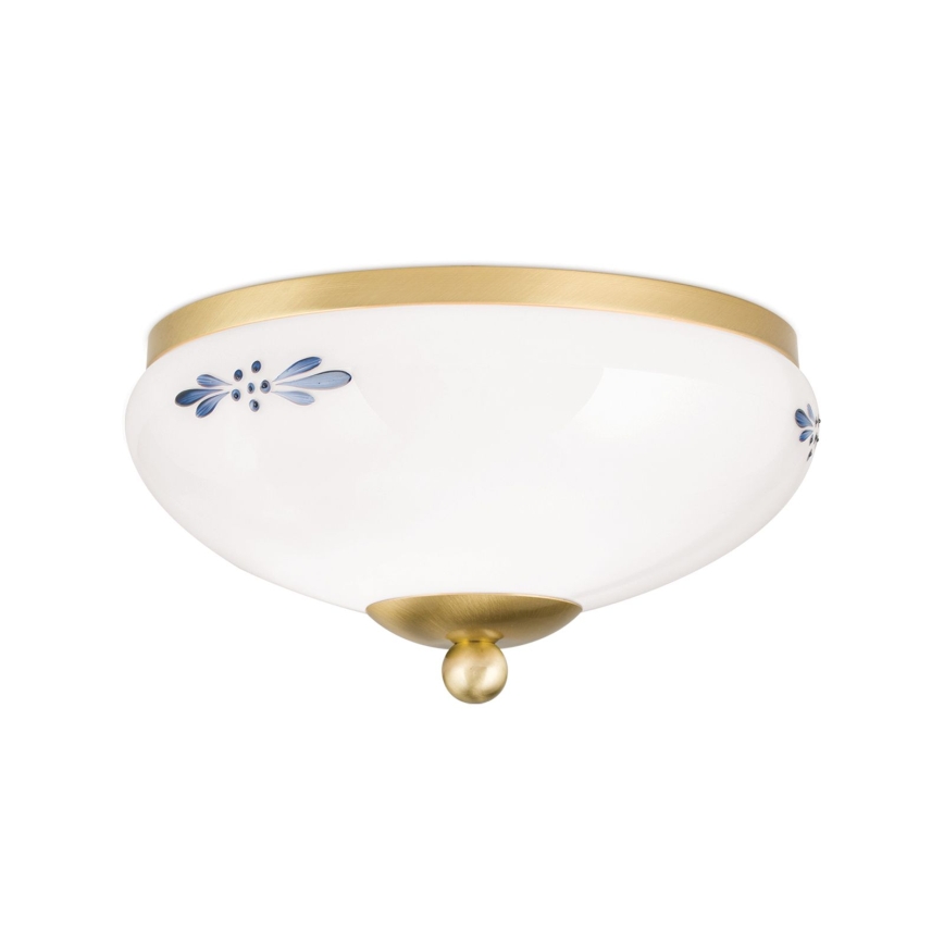 Plafonnier LANDHAUS 1xE27/60W/230V Ø 21 cm, laiton/blanc/bleu