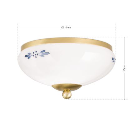 Plafonnier LANDHAUS 1xE27/60W/230V Ø 21 cm, laiton/blanc/bleu