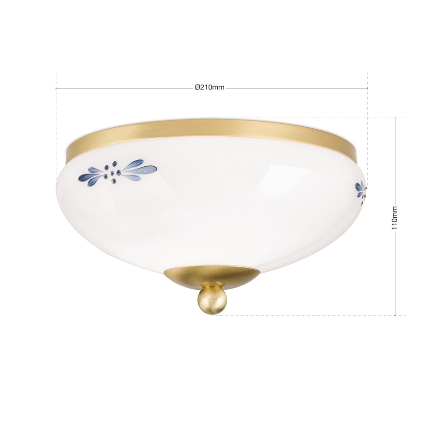 Plafonnier LANDHAUS 1xE27/60W/230V Ø 21 cm, laiton/blanc/bleu