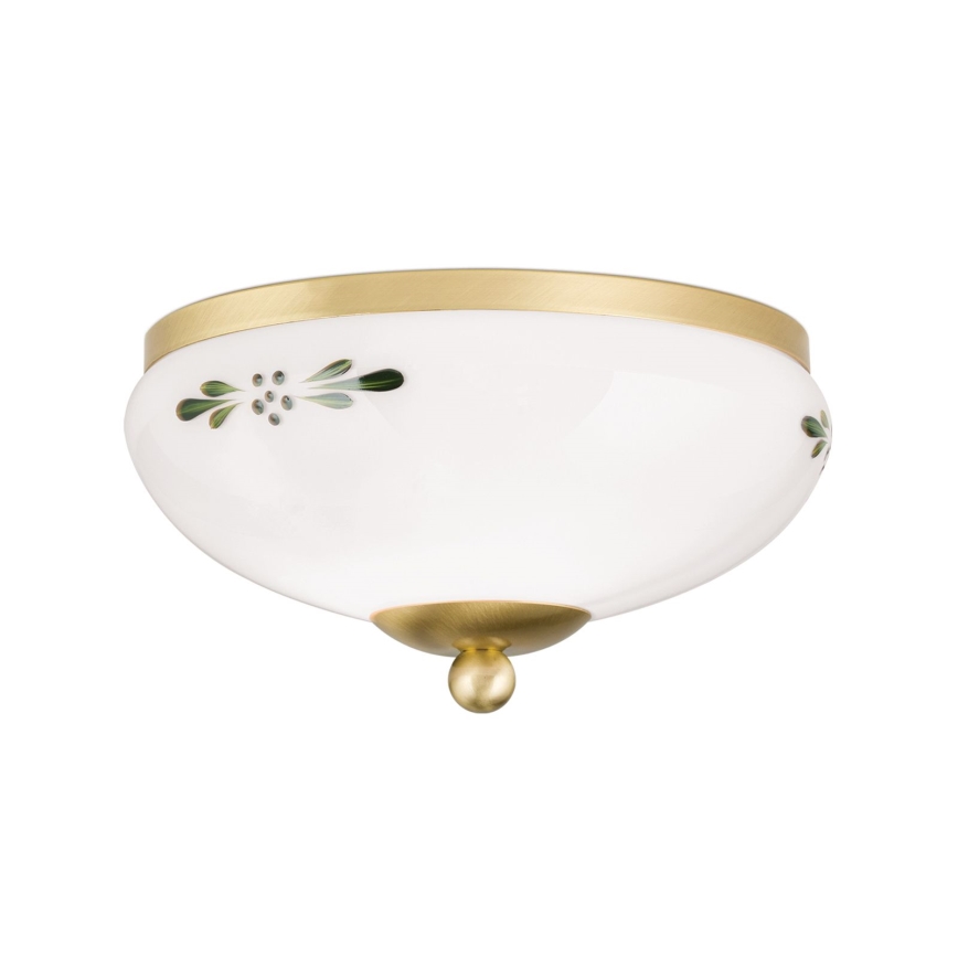 Plafonnier LANDHAUS 1xE27/60W/230V Ø 21 cm laiton/blanc/vert