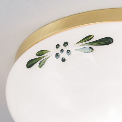 Plafonnier LANDHAUS 1xE27/60W/230V Ø 21 cm laiton/blanc/vert