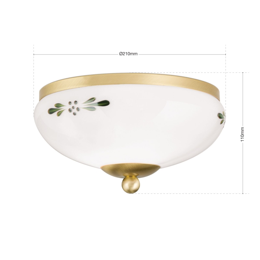 Plafonnier LANDHAUS 1xE27/60W/230V Ø 21 cm laiton/blanc/vert