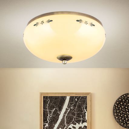 Plafonnier LANDHAUS 3xE27/60W/230V Ø 35 cm bronze/beige/bleu