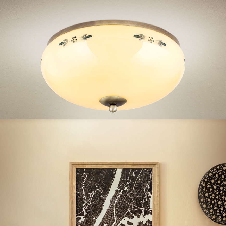 Plafonnier LANDHAUS 3xE27/60W/230V Ø 35 cm bronze/beige/bleu