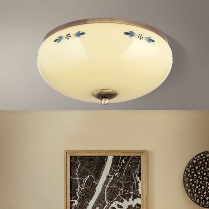 Plafonnier LANDHAUS 3xE27/60W/230V Ø 35 cm bronze/beige/bleu