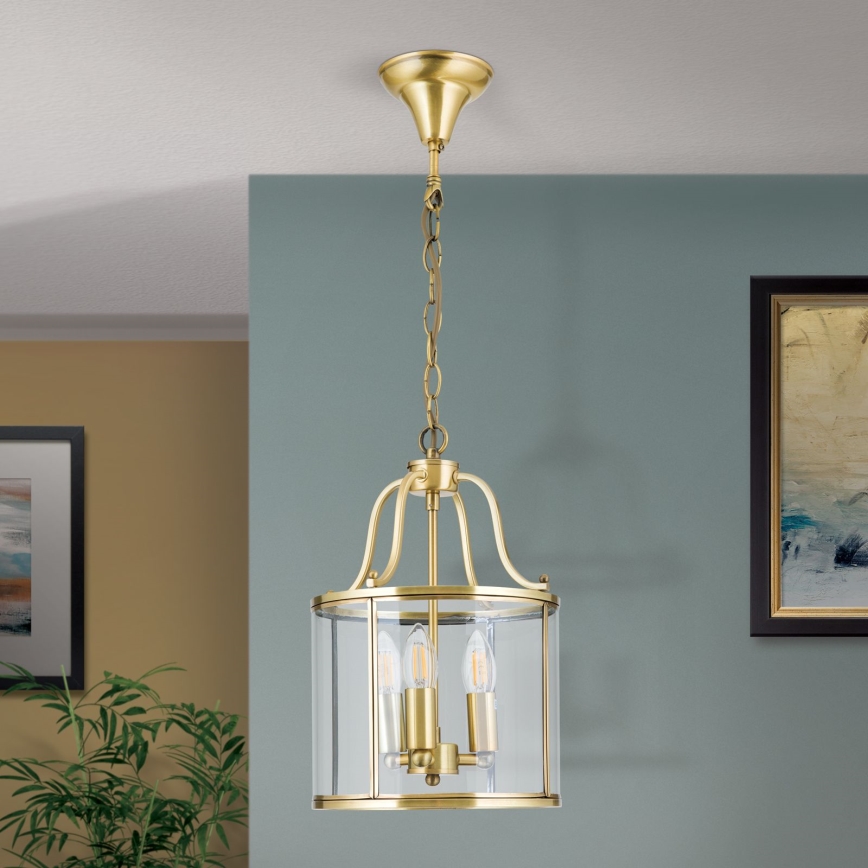 Lustre sur chaîne BRUNO 3xE14/40W/230V Ø 25 cm doré