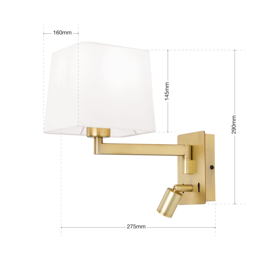 Lampe murale CARLTON 1xE27/40W/230V + LED/3W blanc/doré