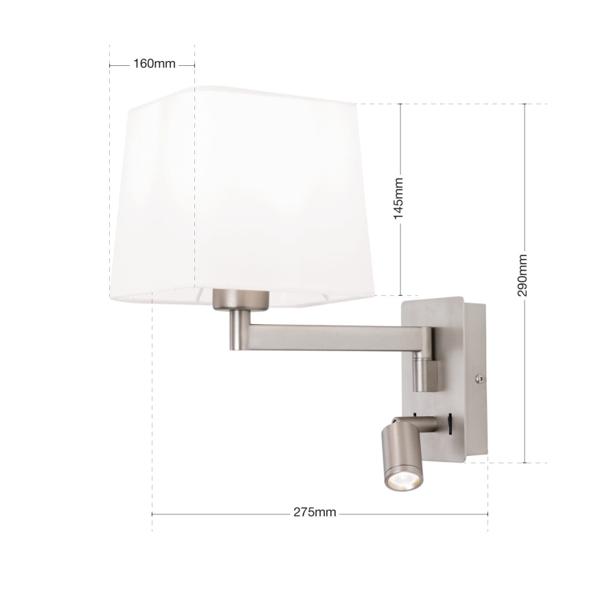 Lampe murale LED CARLTON 1xE27/40W/230V + LED/3W blanc/chrome mat