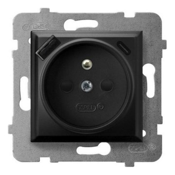 Ospel - Prise électrique sans cadre 230V + 1xUSB-A + 1xUSB-C ARIA noire