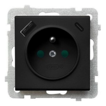 Ospel - Prise murale domestique sans cadre 230 V + 1x USB-A + 1x USB-C SONATA noire