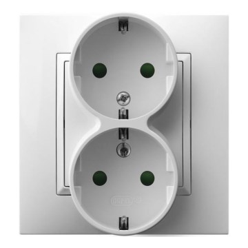 Ospel - Prise murale double Schuko 230 V ARIA blanche avec enjoliveur