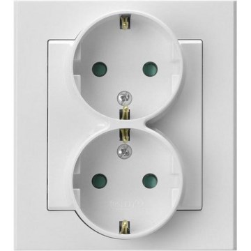 Ospel - Prise murale double Schuko 230 V SONATA blanche avec cadre
