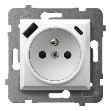 Ospel - Prise murale sans cadre 230 V + 1x USB-A + 1x USB-C ARIA blanche