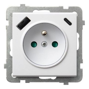 Ospel - Prise murale sans cadre 230 V + 1x USB-A + 1x USB-C SONATA blanche