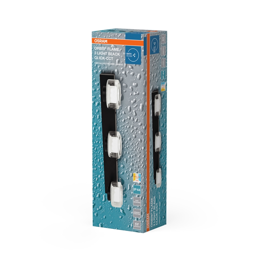 Osram - Applique murale LED pour salle de bains ORBIS FLAME 3xLED/5,5W/230V 3000/4000K IP44 noire