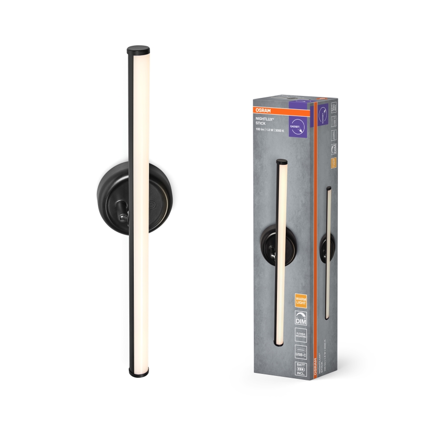 Osram - Applique murale LED NIGHTLUX tactile, rechargeable et dimmable, LED/1,8W/5V, noir