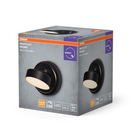 Osram - Applique murale tactile NIGHTLUX LED rechargeable dimmable, 1,8 W / 5 V, noire