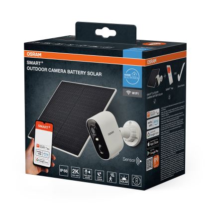 Osram - Caméra solaire intelligente avec capteur 2K SMART+, 5 V, batterie 5200 mAh, IP66, Wi‑Fi