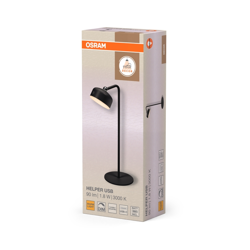 Osram - Lampe de bureau rechargeable LED dimmable 3 en 1 DECOR HELPER LED/1,8W/5V noire
