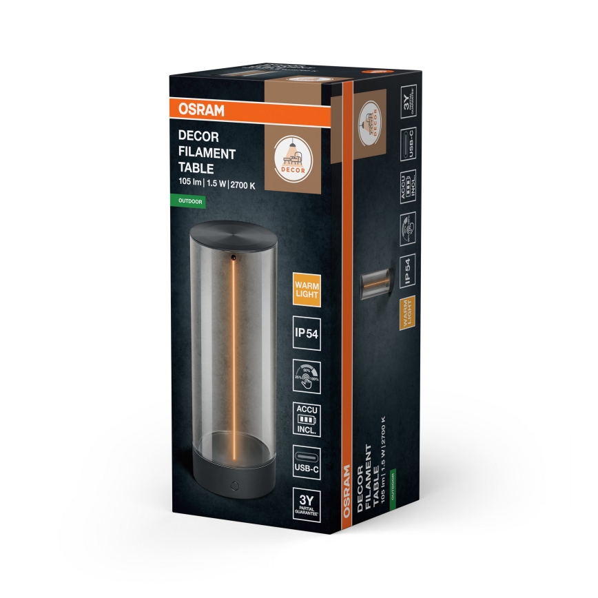 Osram - Lampe de table d'extérieur LED tactile et à intensité variable ENDURA STYLE LED/1,5W/5V 2500 mAh USB IP54 anthracite