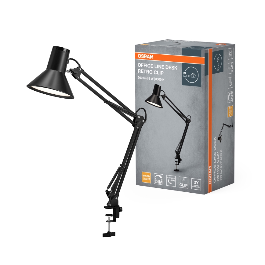 Osram - Lampe de bureau LED dimmable à pince OFFICE LINE LED/9W/230V 3000K noir