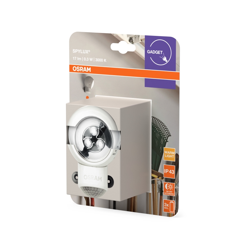 Osram - Luminaire d'orientation LED pour extérieur avec détecteur de mouvement et détecteur crépusculaire SPYLUX LED/0,3W/4,5V IP43 blanc