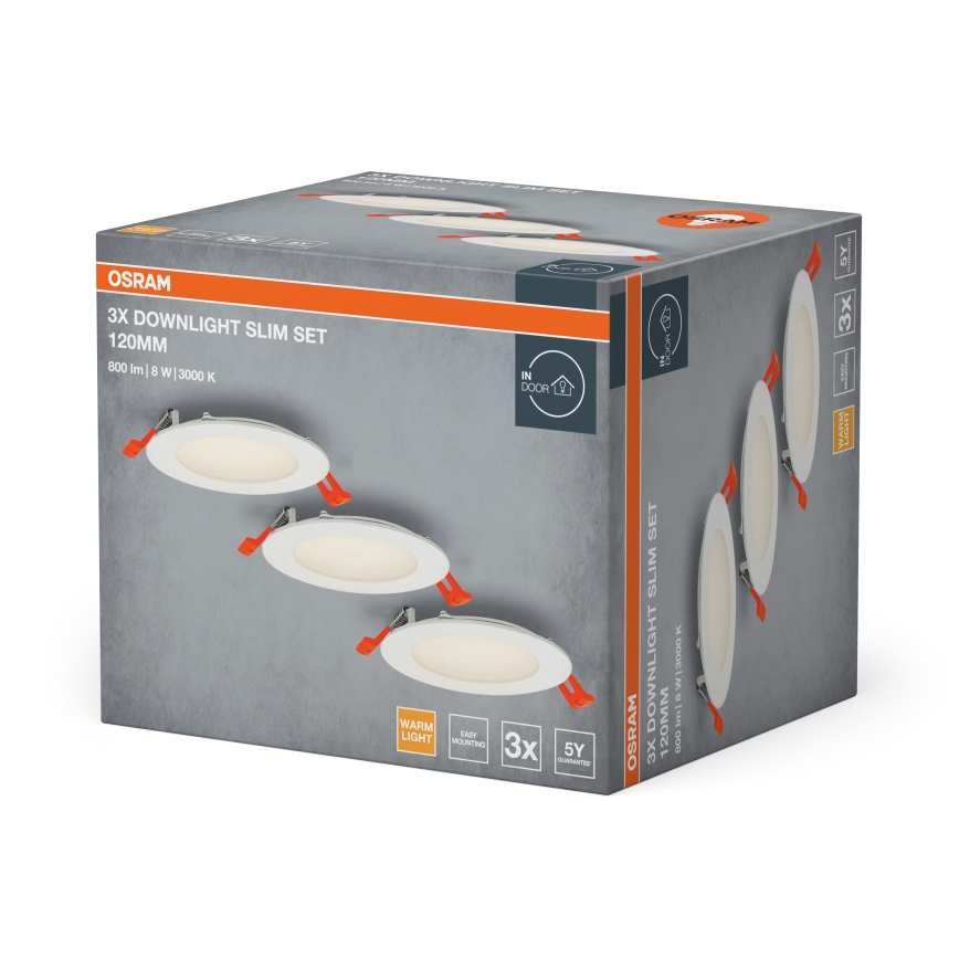 Osram - Lot de 3 spots encastrables LED SPOT 8W 230V 3000K Ø 12 cm blanc