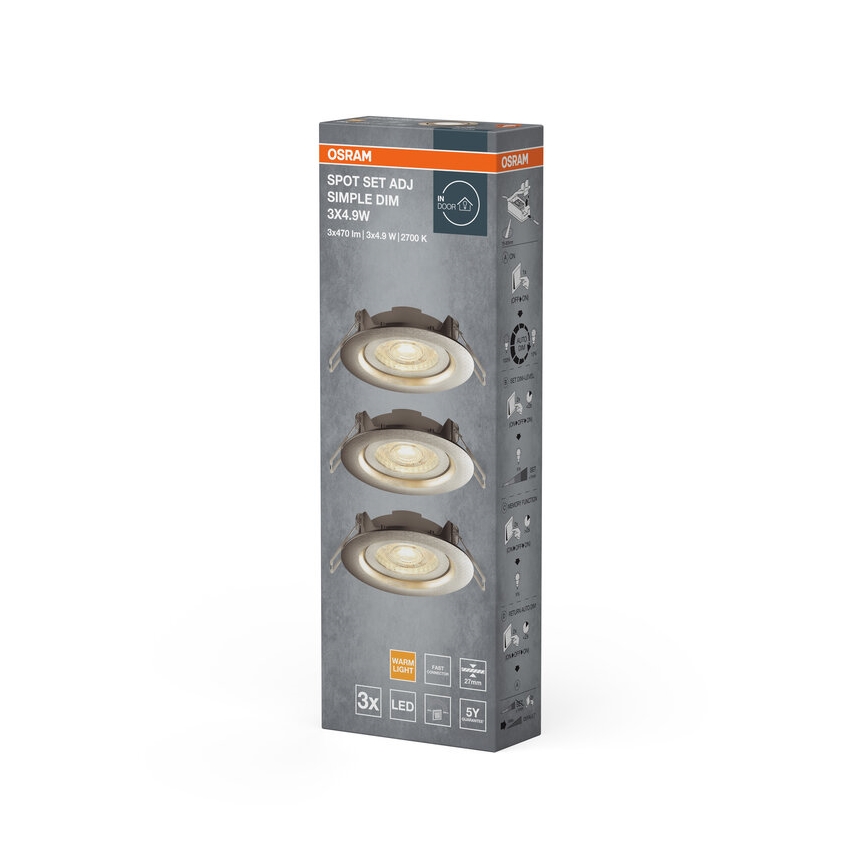 Osram - Lot de 3 spots LED encastrables dimmables LED/4,9W/230V