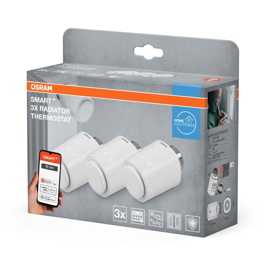 Osram - Lot de 3 têtes thermostatiques SMART+ (3×AA) Wi‑Fi