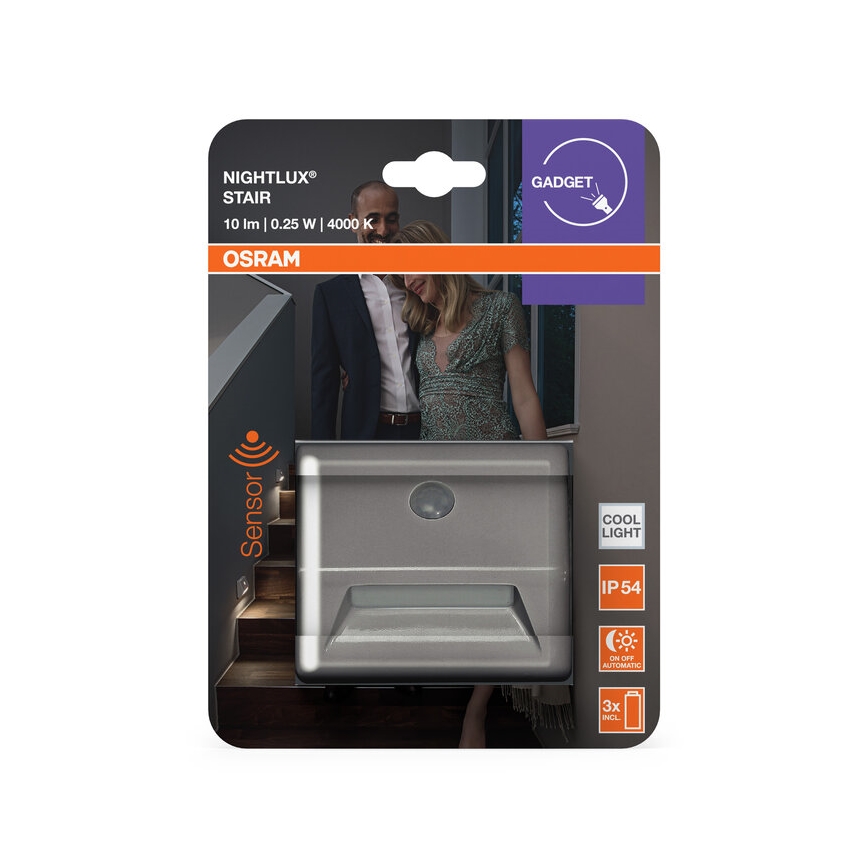Osram - Luminaire LED pour escalier avec capteur NIGHTLUX LED/0,25W/3xAAA IP54 argenté