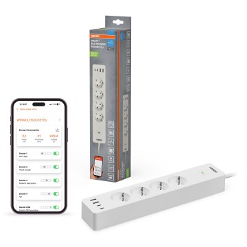 Osram - Multiprise intelligente SMART+ 4 prises (type F) avec 2 ports USB-A et 2 ports USB-C, Wi‑Fi