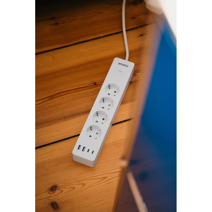 Osram - Multiprise intelligente SMART+ 4 prises (type F) avec 2 ports USB-A et 2 ports USB-C, Wi‑Fi